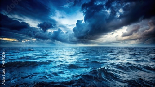 Rough blue ocean under dark sky, stormy, turbulent, waves, ocean, sea, dramatic, moody, nature, weather, clouds, turbulent