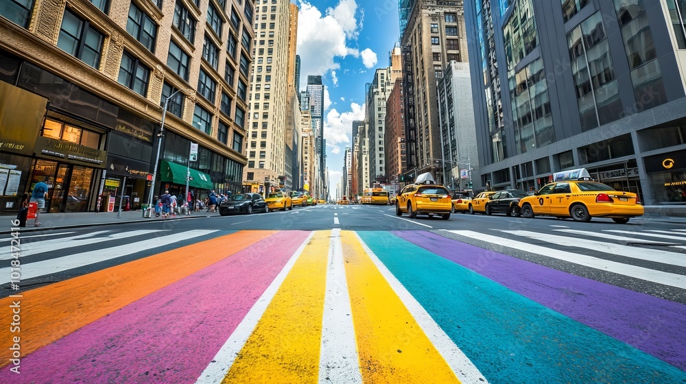 Vibrant Rainbow Crosswalk Celebrating LGBTQ Pride in New York City. AI generated illustration Vibrant Rainbow Crosswalk Celebrating LGBTQ Pride in New York City. AI generated illustration