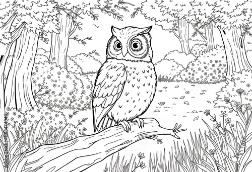 Wallpaper Mural Owl in Forest Coloring Page Bird Nature Wildlife Illustration Printable Kids Torontodigital.ca