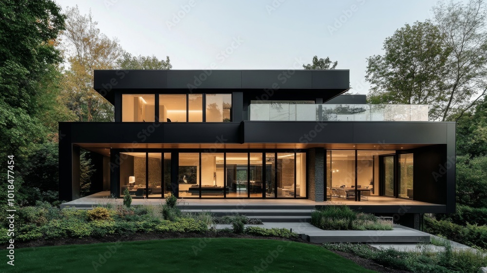 Modern Black House with Large Windows and a Patio Modern Black House with Large Windows and a Patio