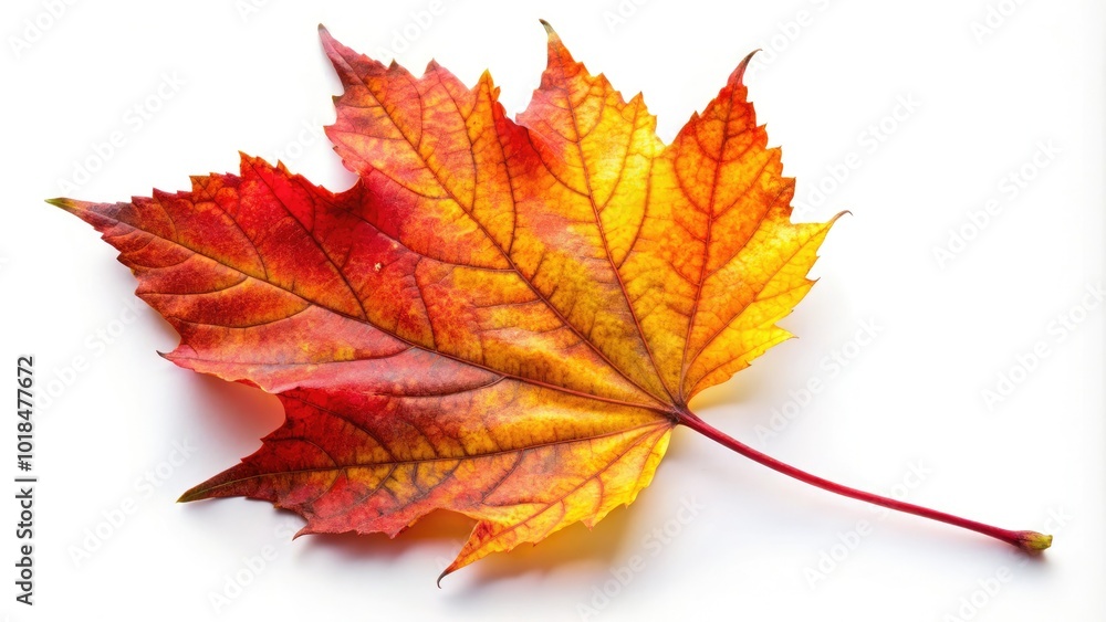 Against a clean white background, a vivid autumn leaf showcases nature's brilliant seasonal hues, celebrating the captivating beauty and vibrant colors that autumn brings each year. Against a clean white background, a vivid autumn leaf showcases nature's brilliant seasonal hues, celebrating the captivating beauty and vibrant colors that autumn brings each year.