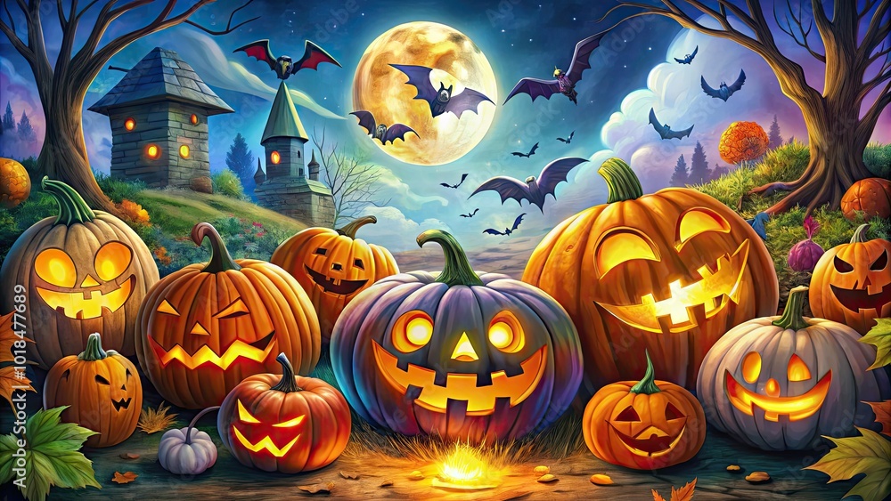 Dive into a Halloween-themed color-in page featuring vibrant pumpkins, mischievous ghosts, soaring bats, and chilling creatures, perfect for kids to explore their imagination. Have fun! Dive into a Halloween-themed color-in page featuring vibrant pumpkins, mischievous ghosts, soaring bats, and chilling creatures, perfect for kids to explore their imagination. Have fun!