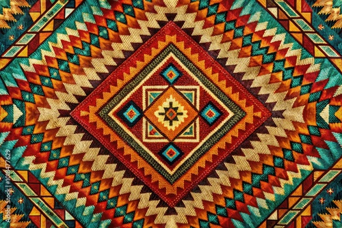 A fusion of geometric shapes and natural tones creates an intricate Native American pattern, embodying cultural heritage and artistic tradition, beautifully reflecting the spirit of the land.