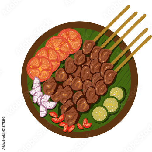 Chicken satay Indonesian food illustration