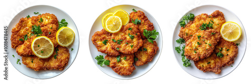Fried chicken cutlet isolated on a transparent background perfect for food-themed illustrations or restaurant advertisements.