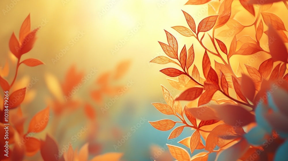 Vibrant autumn landscape in a wide format featuring orange foliage against a blurred golden backdrop illuminated by sunlight creating a serene natural setting with space for text Vibrant autumn landscape in a wide format featuring orange foliage against a blurred golden backdrop illuminated by sunlight creating a serene natural setting with space for text