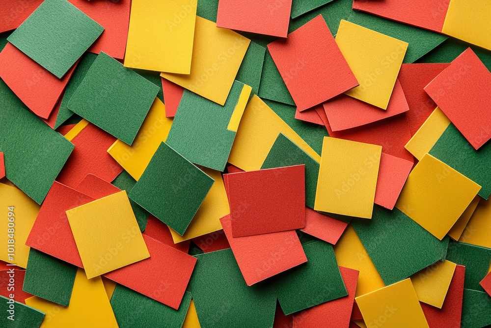 Abstract Pattern of Overlapping Red, Green, and Yellow Squares Abstract Pattern of Overlapping Red, Green, and Yellow Squares