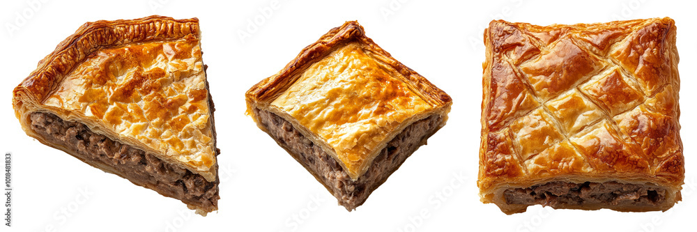 Meat pie slice isolated on a transparent background perfect for food-themed illustrations or bakery designs. Meat pie slice isolated on a transparent background perfect for food-themed illustrations or bakery designs.