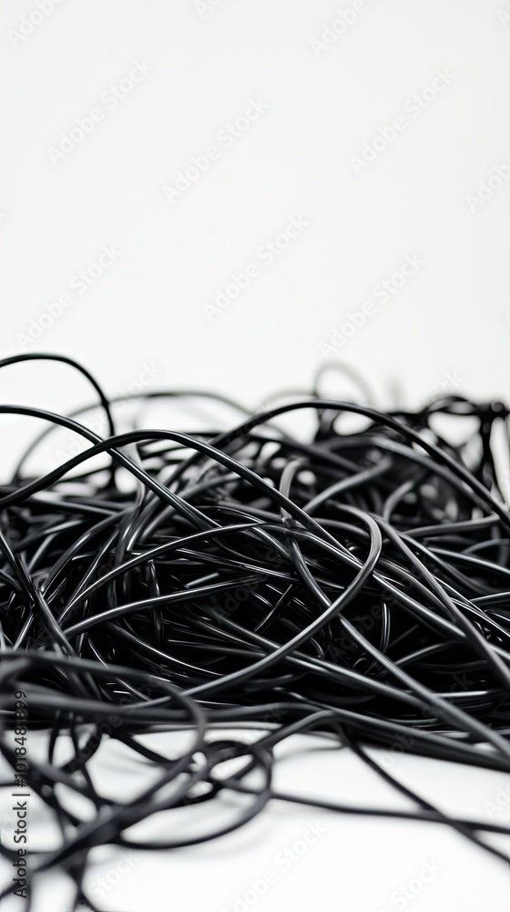 Tangled Black Wires - A Close Up of Electrical Cord Chaos Tangled Black Wires - A Close Up of Electrical Cord Chaos
