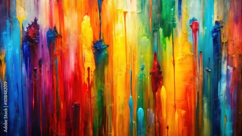 Vibrant Abstract Painting of Vertical Strokes in a Spectrum of Colors