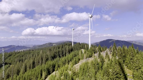 Drone shot of Wind turbines in Austria alps photo