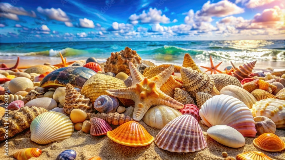 A lovely collection of diverse shells found on a tranquil beach during a sunny summer day, reflecting the serene ambiance and vibrant colors of the ocean. A lovely collection of diverse shells found on a tranquil beach during a sunny summer day, reflecting the serene ambiance and vibrant colors of the ocean.