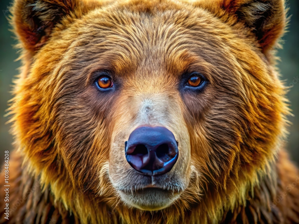 A majestic bear's head captured up close, highlighting the intricate details of its fur, piercing eyes, and powerful features nestled in the beauty of nature. A majestic bear's head captured up close, highlighting the intricate details of its fur, piercing eyes, and powerful features nestled in the beauty of nature.