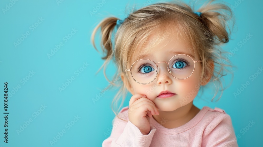A cute child wearing large round glasses, looking surprised in black and white. A cute child wearing large round glasses, looking surprised in black and white.