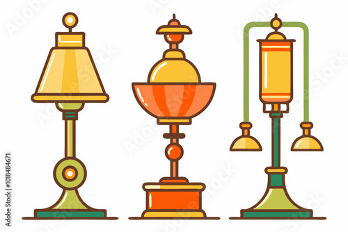 A set of table lamps. isolated Vintage table lamp set vector illustration photo