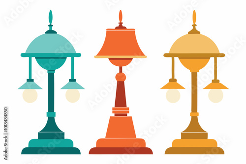 A set of table lamps. isolated Vintage table lamp set vector illustration photo