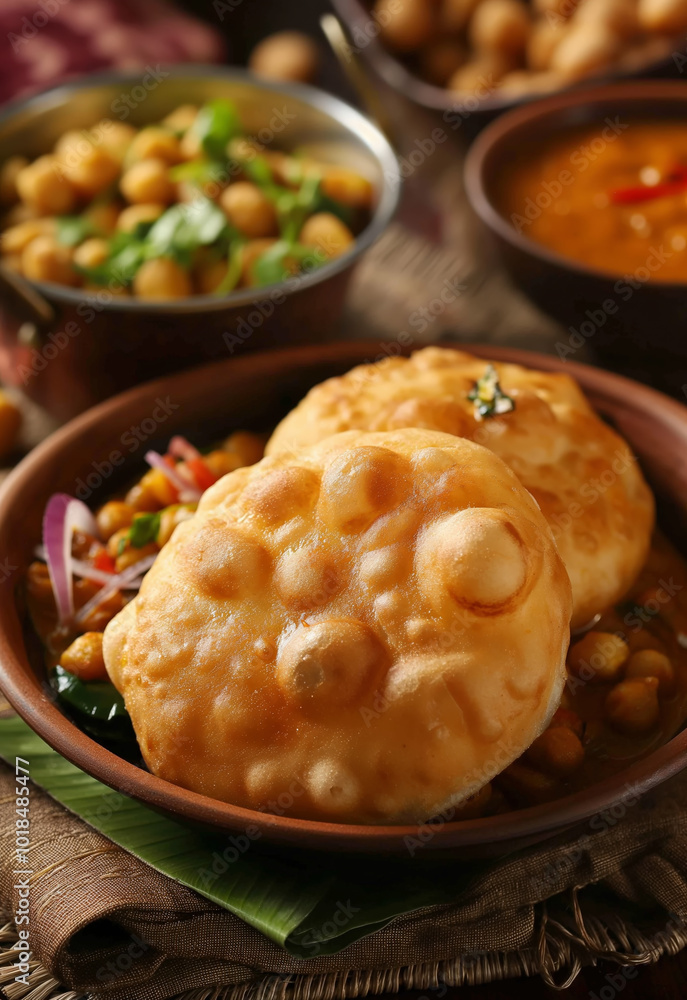 Traditional Indian Bhature with Chili, Onion, and Spices on Wooden Board in Natural Light Photography Traditional Indian Bhature with Chili, Onion, and Spices on Wooden Board in Natural Light Photography