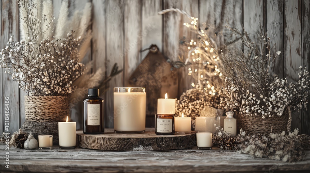 A calming arrangement of candles, plants, and soft lights, creating a cozy and serene atmosphere for relaxation and ambiance. A calming arrangement of candles, plants, and soft lights, creating a cozy and serene atmosphere for relaxation and ambiance.