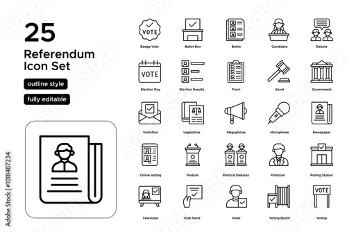 Referendum Line Icon Set: Public Voting, Decision Making, and Direct Democracy Icons