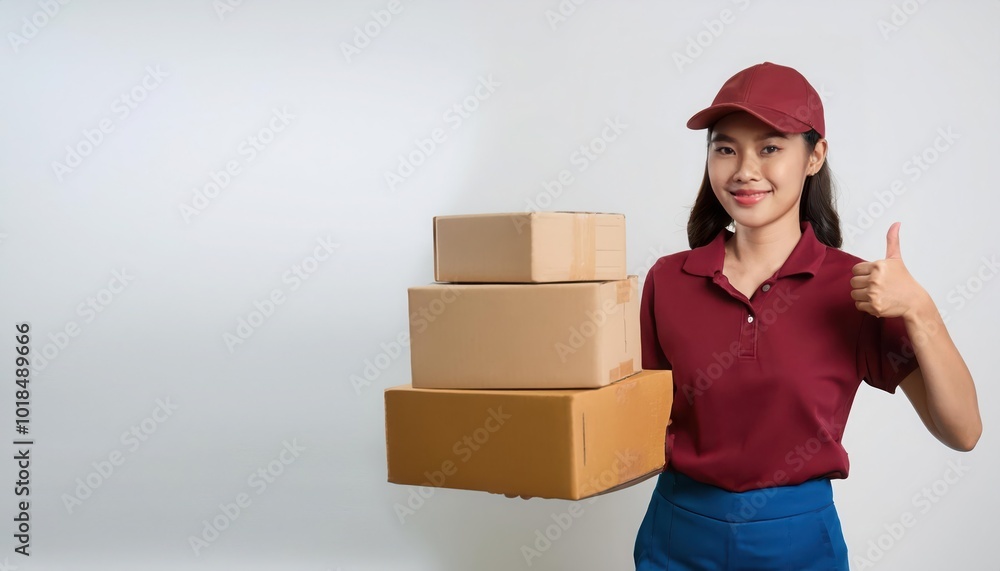Delivery worker with packages, white isolated background Delivery worker with packages, white isolated background