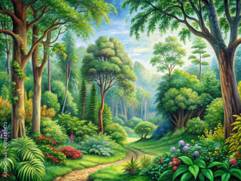 An intricate pencil landscape depicting a thriving forest, highlighting the exquisite details of trees and surrounding flora, embodying a peaceful and lively natural environment. An intricate pencil landscape depicting a thriving forest, highlighting the exquisite details of trees and surrounding flora, embodying a peaceful and lively natural environment.