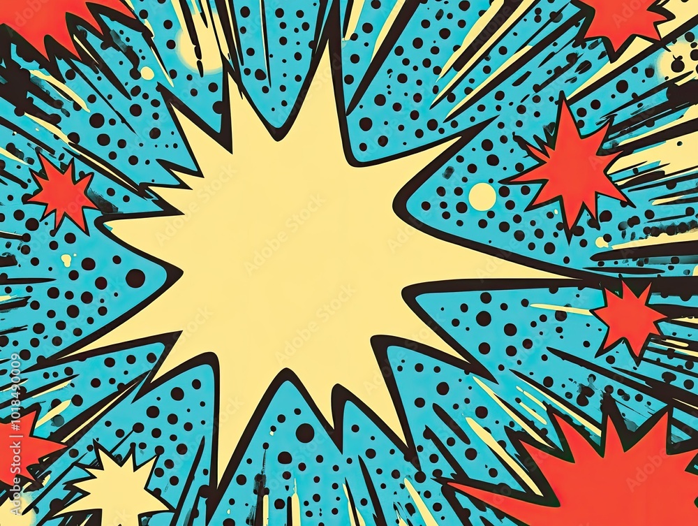 Fototapeta premium Vibrant comic book explosion background with dynamic stars