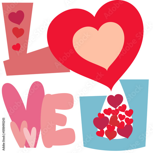Colorful Love Typography: Heart Shapes and Romantic Elements