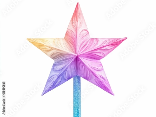 Pastel Star Tree Topper a Minimalist of a Simple and Cute Christmas with a Triangular Geometric Design in a Vibrant Pastel Color Palette Isolated on a White Background