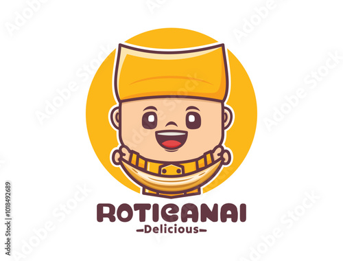 Roti canai chef cartoon mascot design in yellow uniform