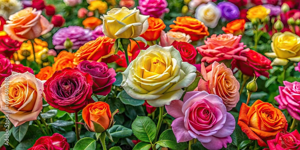 A stunning array of blooming roses in various colors highlights the beauty and diversity of nature, celebrating the exquisite artistry found in floral gardens. A stunning array of blooming roses in various colors highlights the beauty and diversity of nature, celebrating the exquisite artistry found in floral gardens.