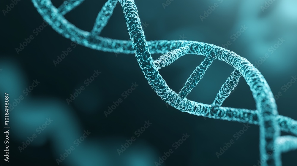 A detailed visualization of a DNA strand made of glowing particles, representing scientific research and biotechnology. A detailed visualization of a DNA strand made of glowing particles, representing scientific research and biotechnology.