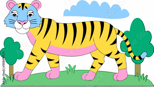 A walking hunting tiger vector art illustration