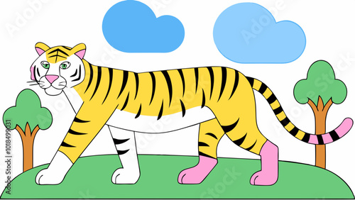 A walking hunting tiger vector art illustration