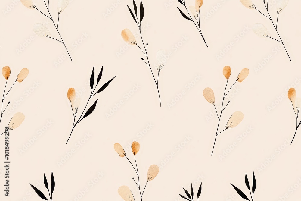 Hand-drawn wildflowers in monochrome, evenly spaced on a pale pastel background, forming a subtle and minimalist pattern Hand-drawn wildflowers in monochrome, evenly spaced on a pale pastel background, forming a subtle and minimalist pattern
