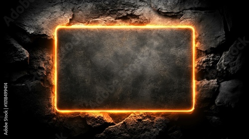 Glowing Frame on Dark Stone Background