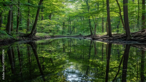 Reflective Tranquility: A Forest Pond