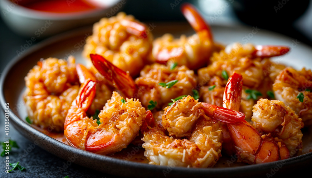 Fried shrimp. Portion of deep fried shrimp on a plate Fried shrimp. Portion of deep fried shrimp on a plate