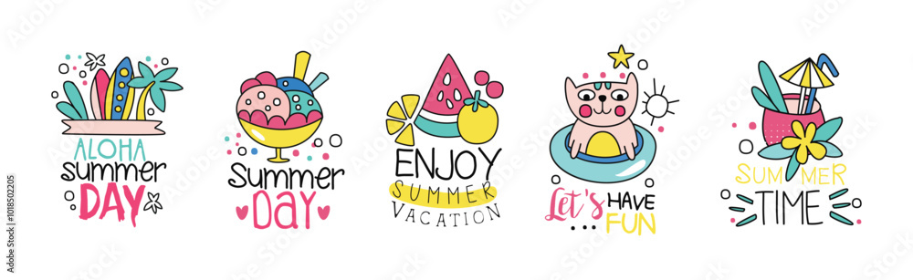 Obraz premium Summer Day Chill and Relax Sticker with Inscription Vector Set