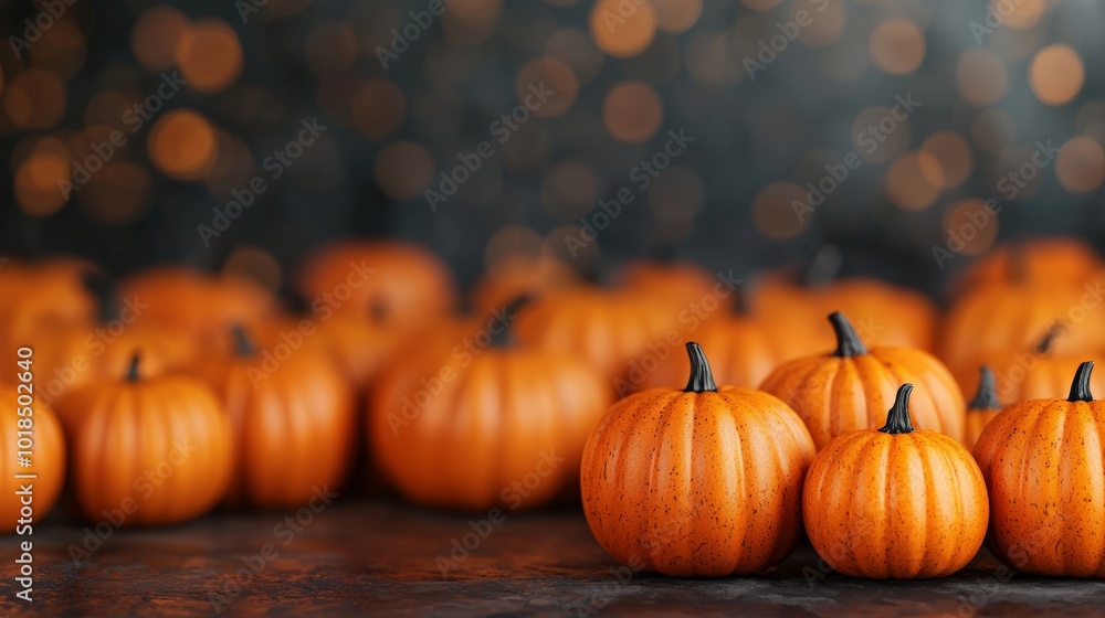 Group of small orange pumpkins with a bokeh background, evoking a warm autumn feel. Group of small orange pumpkins with a bokeh background, evoking a warm autumn feel.
