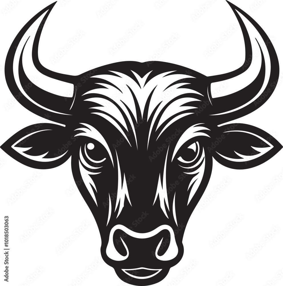 Fototapeta premium Bull head logo in vector silhouette, characterized by a clean and bold design, emphasizing its strong features