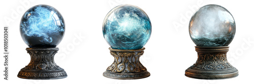 Crystal ball with stand isolated on a transparent background perfect for fantasy-themed illustrations or fortune-telling designs.