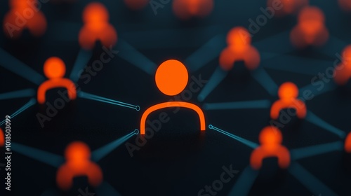 Abstract network of purple and orange human figures connected by lines, representing networking and communication.