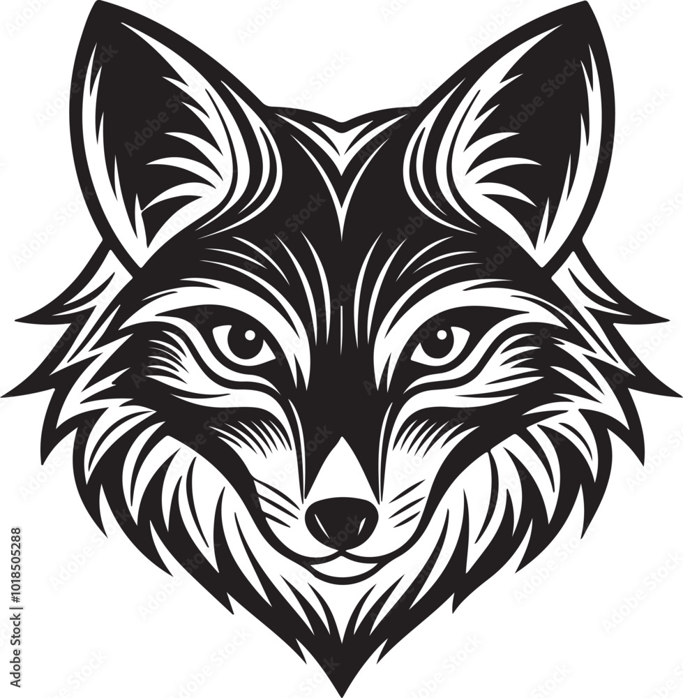 Fototapeta premium Vector silhouette of a fox head in black and white against a white backdrop