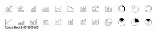 Bar graph line icons set. Graph, Line, Bar, Chart, Diagram, Report, Statistics. Business graphs and charts icons. Business infographics. Statistic data, charts, vector.