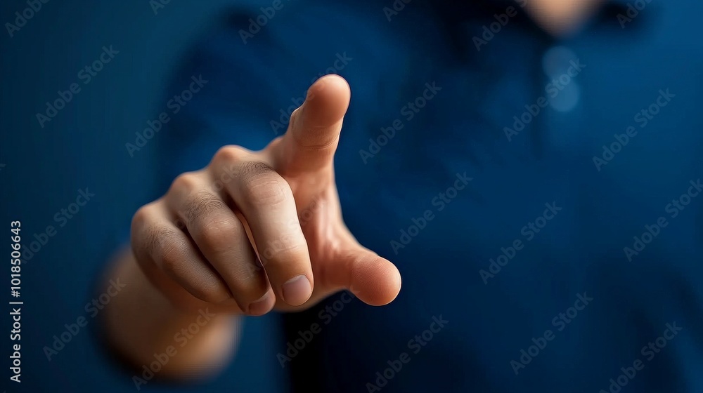 Click to Connect: A close-up shot of a hand reaching out, finger pointing towards the viewer, suggesting interaction, choice, and digital connection. The image is set against a deep blue background.