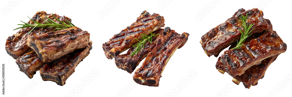 Barbecue ribs with rosemary isolated on a transparent background perfect for grill-themed illustrations or food designs. Barbecue ribs with rosemary isolated on a transparent background perfect for grill-themed illustrations or food designs.