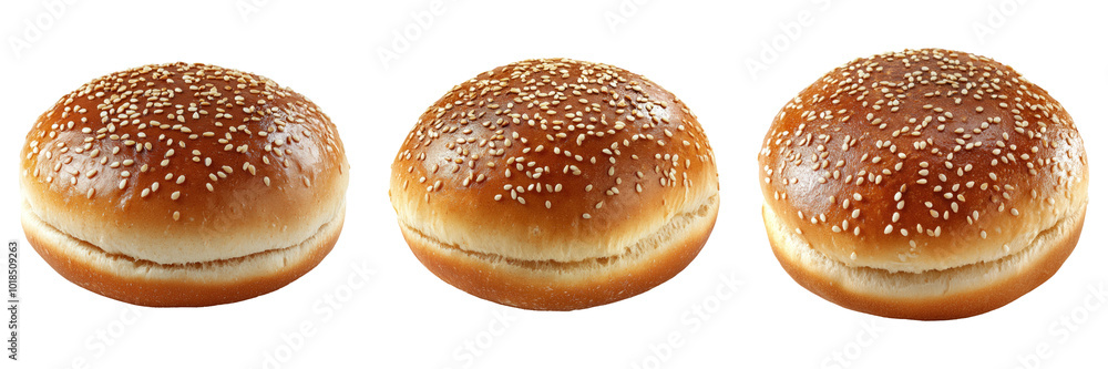Sesame seed burger bun isolated on a transparent background perfect for sandwich-themed illustrations or bakery designs. Sesame seed burger bun isolated on a transparent background perfect for sandwich-themed illustrations or bakery designs.