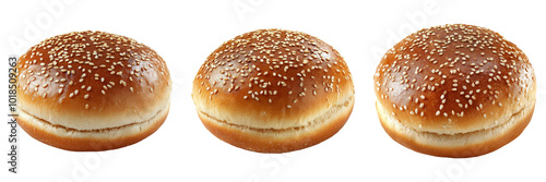 Sesame seed burger bun isolated on a transparent background perfect for sandwich-themed illustrations or bakery designs.