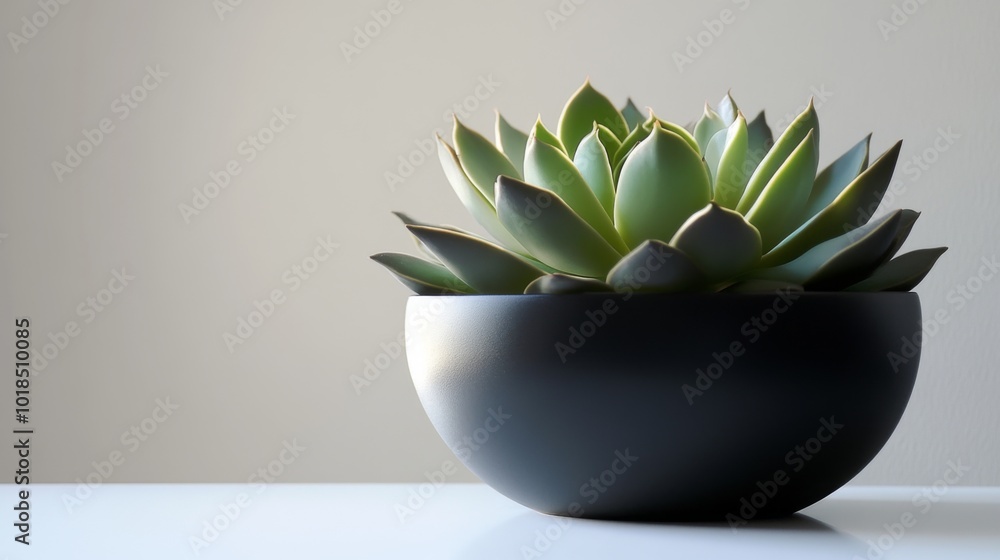 Succulent Plant in a Black Pot on a White Tabletop Succulent Plant in a Black Pot on a White Tabletop