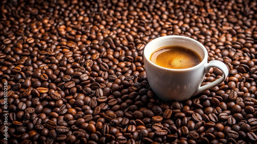 Close up of a coffee cup surrounded by fresh coffee beans, coffee, cup, beans, espresso, drink, caffeine, aroma, morning Close up of a coffee cup surrounded by fresh coffee beans, coffee, cup, beans, espresso, drink, caffeine, aroma, morning